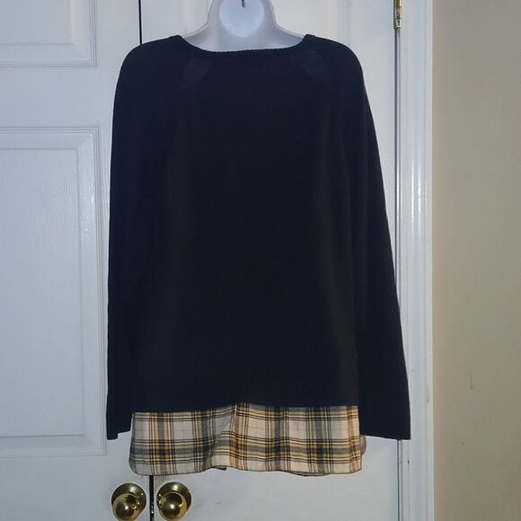 Cj Banks navy blue lightweight casual fall sweater with plaid hem Sz 1X NWOT - Picture 4 of 7